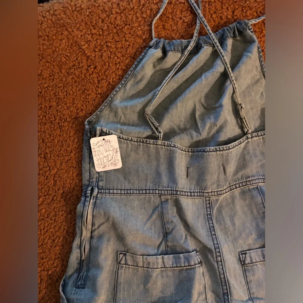Free People Blue Women's Wide-Leg Overalls Jumpsuit